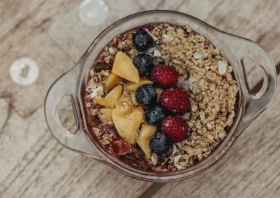 Açaí bowl with berries, mango and granola at Ocean Freaks Café in Tenerife