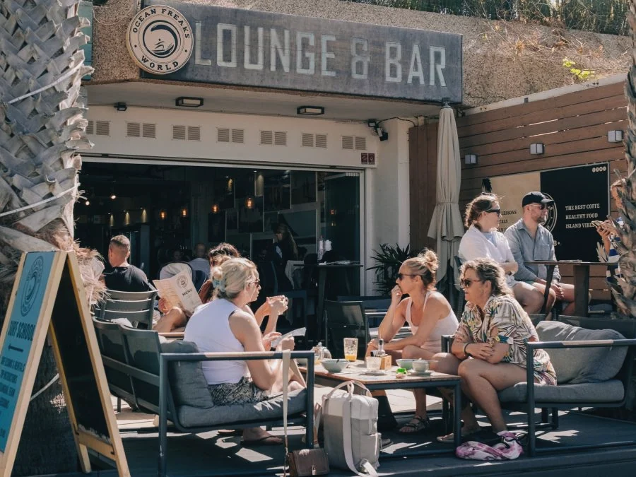 Terrace at Ocean Freaks Café, an all-day surf café in Playa de las Américas