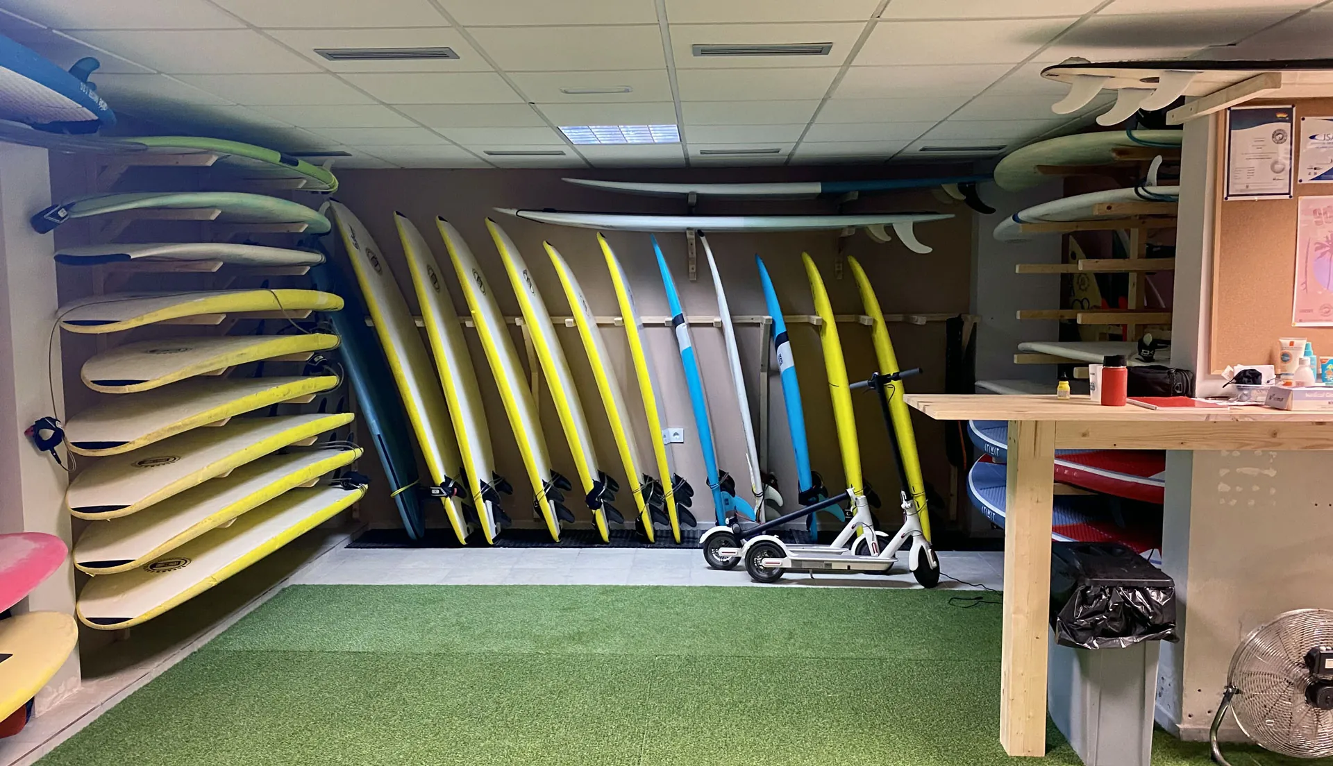 Surfboards available to rent at Ocean Freaks World in Las Américas, Tenerife.